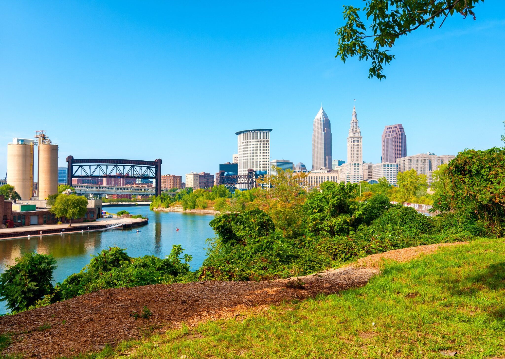 http://www.dreamstime.com/stock-photo-cleveland-cityscape-view-downtown-ohio-cuyahoga-river-park-west-bank-river-image60517050